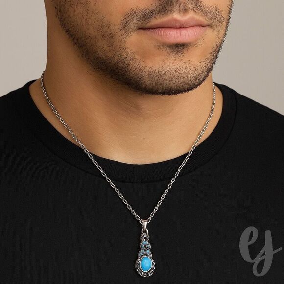 Unbranded Other - The Mavi Turquoise Blue Pendant Necklace in Silver Tone